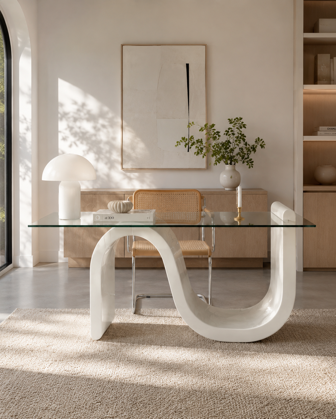 Bureau Wave — Plateau en Verre & Base Sculpturale
