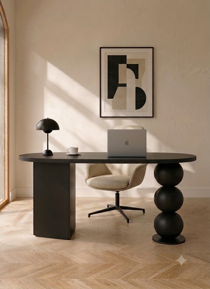Bureau Orb — Plateau Ovale & Base 3 Sphères